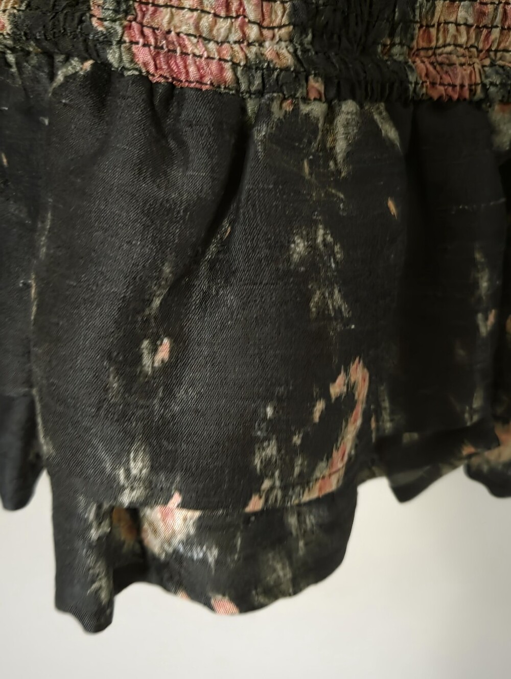 LoveShackFancy Women's Black Floral Smocked 100% Silk Boho Mini Dress Sz L - Picture 11 of 13